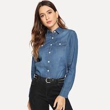 Romwe Stitch Detail Single Breasted Denim Shirt