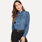Romwe Stitch Detail Single Breasted Denim Shirt