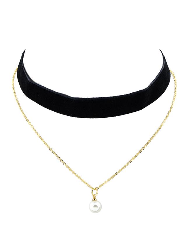 Romwe Black Gothic Wide Velvet Choker Chain Necklace