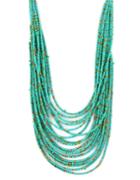 Romwe Green Multilayers Long Beads Necklace