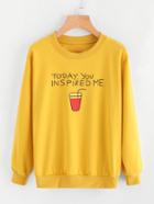 Romwe Graphic Print Striped Side Sweatshirt