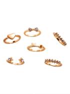Romwe 6pcs Gold Plated Rhinestone Multi Shape Ring Set