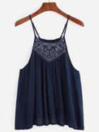 Romwe Navy Embroidered Cami Top