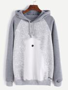 Romwe Light Grey Printed Raglan Sleeve Hooded Sweatshirt
