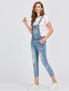 Romwe Distressed Bleach Washed Overall Jeans