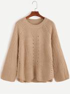Romwe Round Neck Hollow Out Loose Dip Hem Sweater