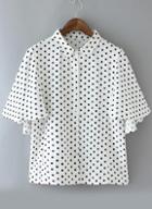 Romwe Lapel With Buttons Polka Dot White Blouse
