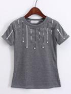 Romwe With Sequined Bead Grey T-shirt