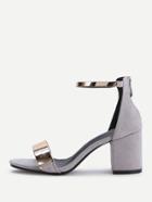 Romwe Grey Contrast Metallic Ankle Strap Chunky Heeled Sandals