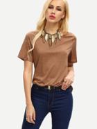 Romwe Dark Brown Short Sleeve Split Side T-shirt