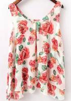 Romwe Scoop Neck Florals White Tank Top