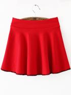 Romwe Elastic Waist Pleated Red Skirt