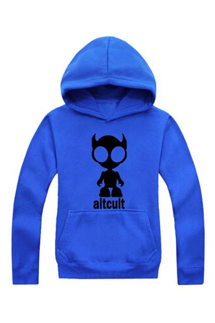 Romwe Alien Print Casual Blue Hoodie