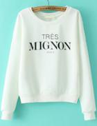 Romwe Mignon Print Loose Crop White Sweatshirt