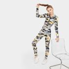 Romwe Camo Print Zip Up Hooded Jacket With Leggings