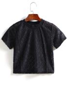 Romwe Geometric Pattern Hollow Crop Black T-shirt