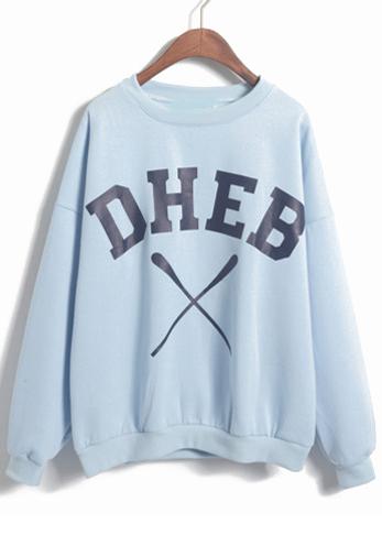 Romwe Dheb Cross Print Loose Blue Sweatshirt