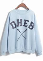 Romwe Dheb Cross Print Loose Blue Sweatshirt