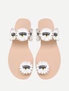 Romwe Embroidery Detail Toe Ring Flower Sandals