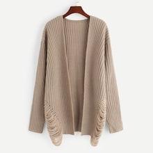 Romwe Plus Ripped Detail Solid Cardigan