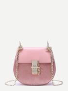 Romwe Pink Horse Hair Embellished Pu Saddle Bag With Chain Strap