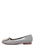 Romwe Grey  Patent Leather Square Metal Buckle Flats