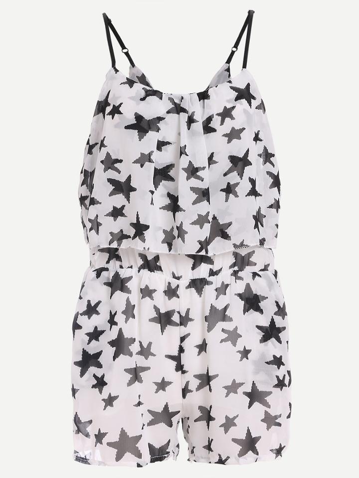 Romwe Spaghetti Strap Stars Print Chiffon Romper
