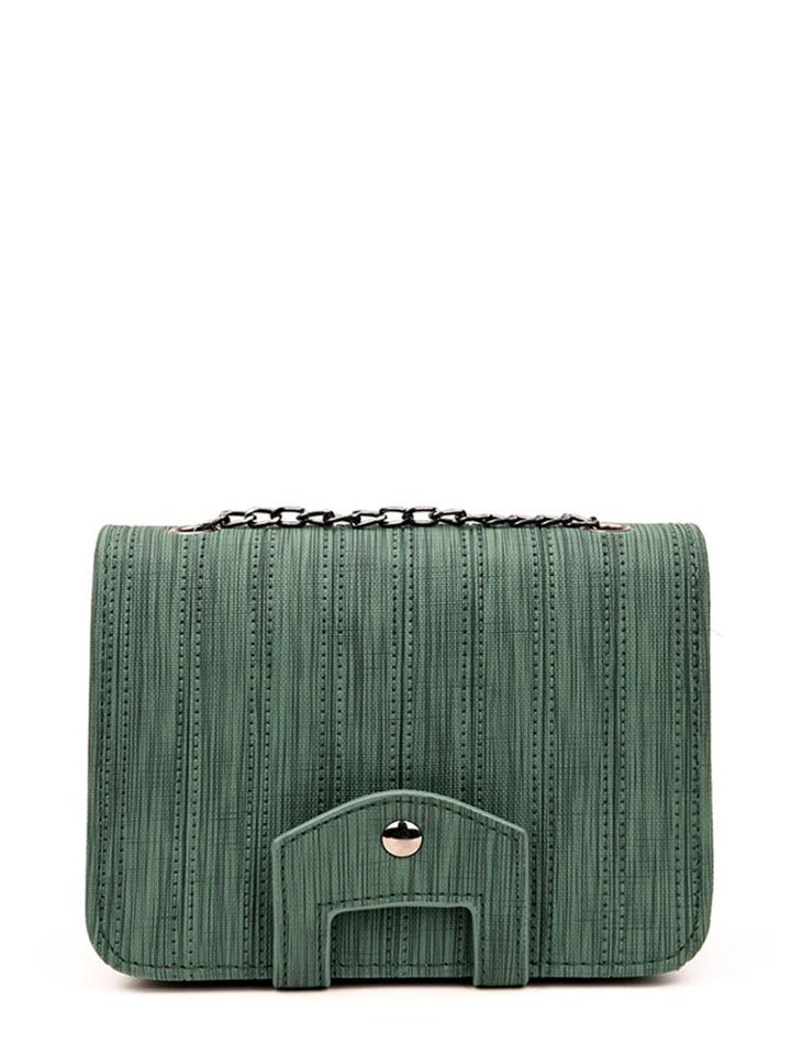 Romwe Snap Button Pu Chain Bag