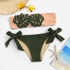 Romwe Appliques Bandeau With Tie Side Bikini Set