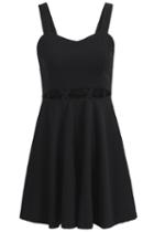 Romwe Spaghetti Strap With Zipper Hollow Black Dress