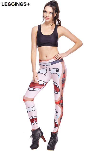 Romwe Terrified Bread Print Red Plaid Leggings