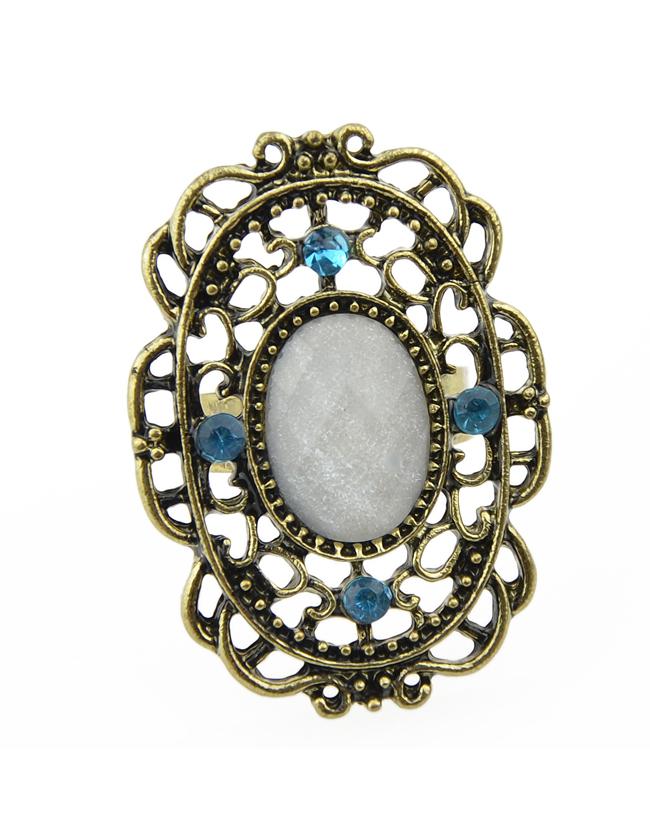 Romwe Vintage Aulic Style White Single Imitation Gemstone Big Stone Ring