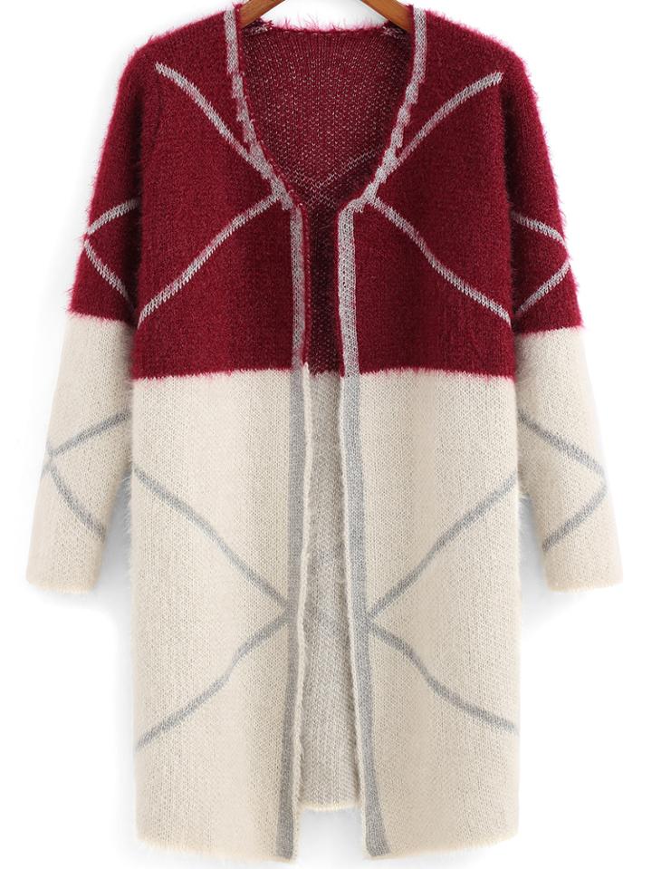 Romwe Color-block Geometric Pattern Long Coat