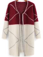 Romwe Color-block Geometric Pattern Long Coat