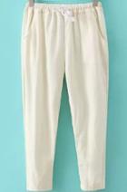 Romwe Drawstring With Pockets White Pant