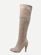 Romwe Brown Faux Suede Point Toe Knee High Boots
