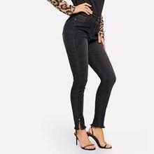Romwe Fringe Hem Split Skinny Jeans