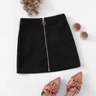 Romwe Solid Zip Front Skirt