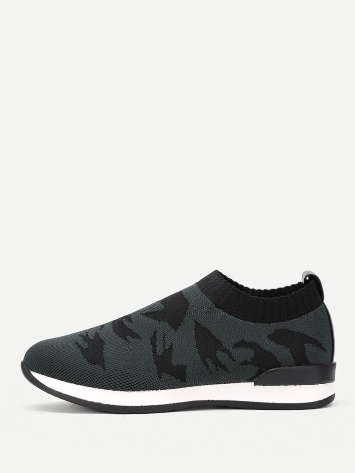 Romwe Bird Pattern Knit Track Sneakers