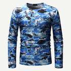 Romwe Guys Camo Print Slim Fit Tee