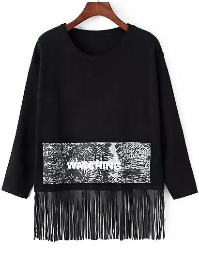 Romwe Letter Print Tassel Sweater