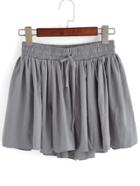 Romwe Drawstring Pleated Grey Shorts