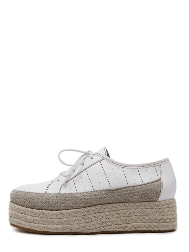 Romwe White Round Toe Lace Up Espadrille Wedges