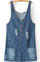 Romwe Scoop Neck Ripped With Pockets Blue Dress