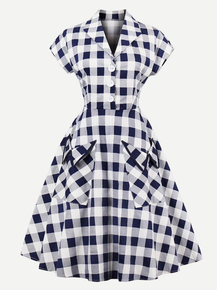 Romwe Buffalo Check Dual Pocket Circle Dress