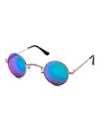 Romwe Silver Frame Iridescent Round Lens Sunglasses