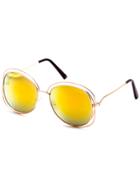 Romwe Gold Hollow Frame Yellow Mirrored Sunglasses