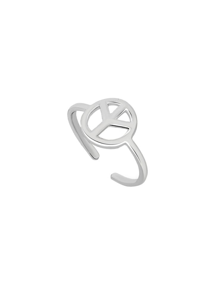 Romwe Silver Hollow Peace Sign Open Ring
