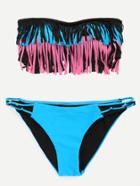 Romwe Multicolor Bandeau Fringe Bikini Set