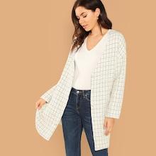 Romwe Pocket Side Plaid Tweed Longline Coat